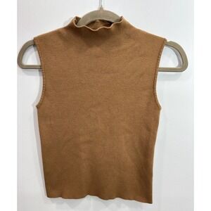 Dazy Mock Neck Sleeveless Knit Top Brown Large Medium Fit Minimalist Stretch